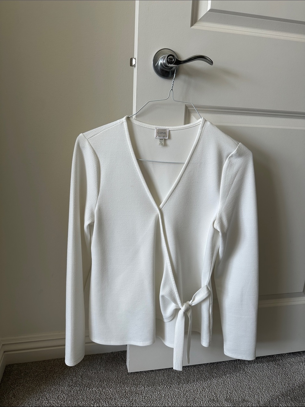 Cupio White Wrap Tie Long-Sleeve Blouse